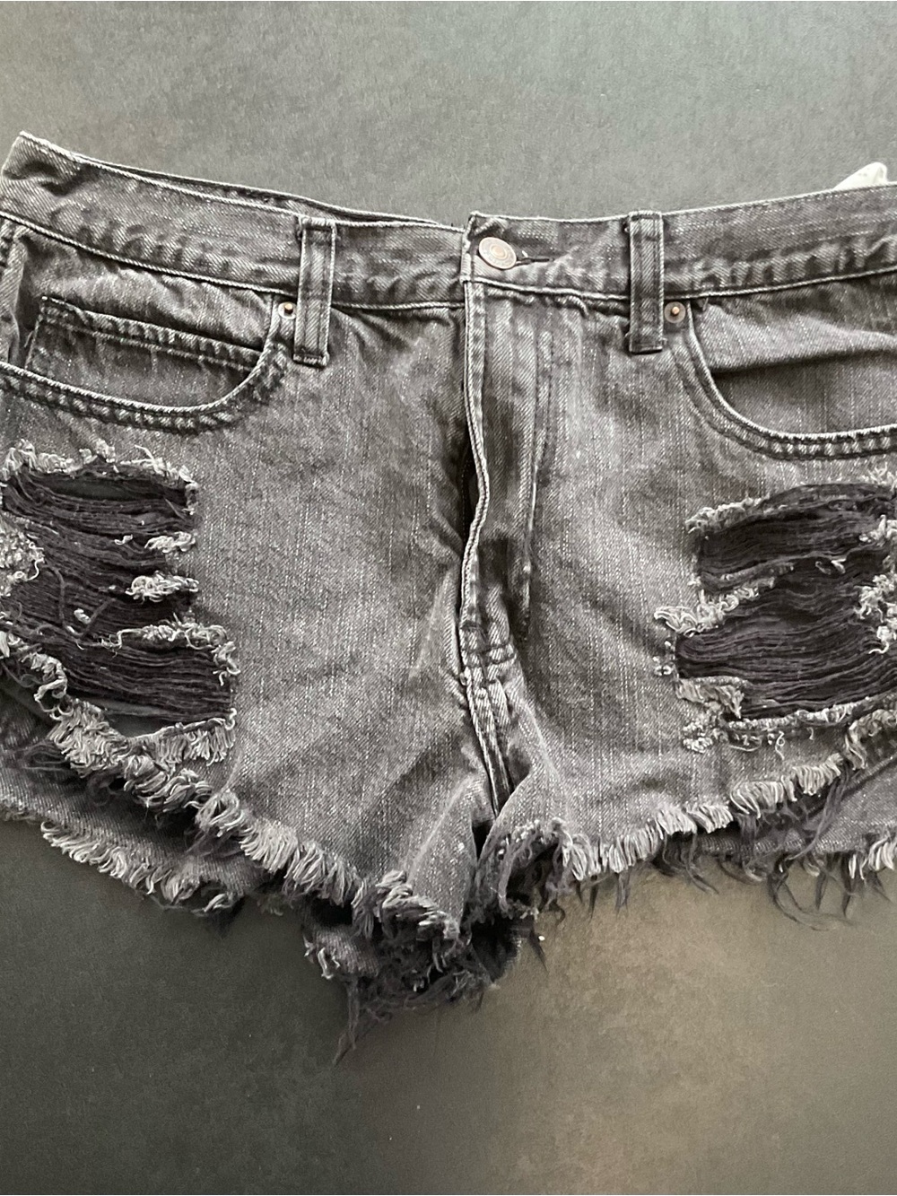 Abercrombie & Fitch Black Distressed High-Rise Denim Shorts